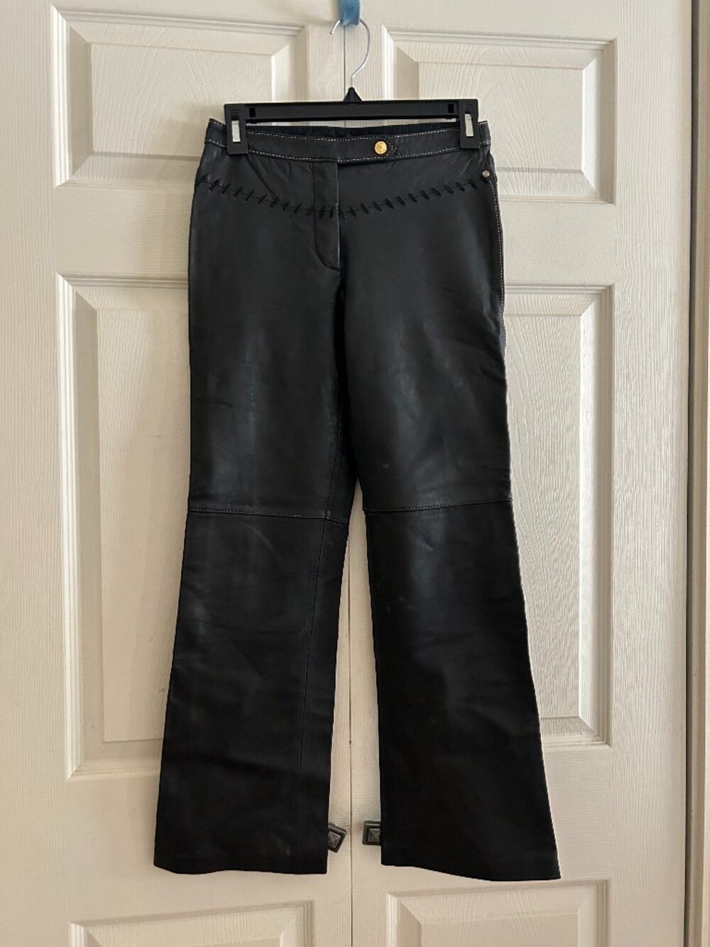 BCBGMaxAzria Black Leather Boot-Cut Pants